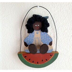 Vintage Folk Art Hanging Wall Decor Wood Girl Summer